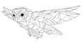 Geometric Owl Flying, Low Poly Style, Black and White Line Art on White Background Royalty Free Stock Photo