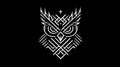 Geometric Owl Head Icon, Modern Abstract White Line Art Owl Symbol on Black Background Royalty Free Stock Photo