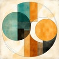 Geometric Circle Art Image In Turquoise And Amber: Classic Composition With Earthy Colors