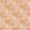 Geometric palm leaf seamless pattern. Vintage jungle foliage wallpaper. Exotic tropical fern leaves endless backfrop