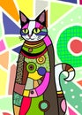 Geometric Patchwork Ornamental Cat Doodle