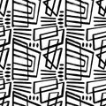 Geometric pattern with black and white ornament. Minimal hand drawn background. Repeating pattern for textile design