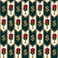 Geometric pattern with chains, dollar sign, roses Royalty Free Stock Photo