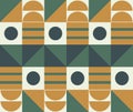 Geometric pattern with circles, triangles, squares, bars and half circles.