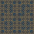 The design features a repeating grid of gold lines on a dark blue background Royalty Free Stock Photo