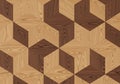 Geometric pattern composed of interlocking cubes made with two shades of wood texture. The lighter Royalty Free Stock Photo