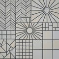 Geometric pattern composed of various black lines on a light gray background Royalty Free Stock Photo