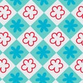 Geometric pattern design with diamond grid with five repeated flowers Royalty Free Stock Photo