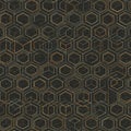 Geometric pattern features repeating hexagonal and cube shapes outlined in gold and Royalty Free Stock Photo