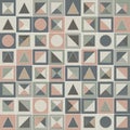 Lternating tiles of squares, triangles, and circles in a grid Royalty Free Stock Photo