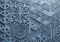 Geometric pattern featuring a 3D triangular design on a blue background. Patterns include layered Royalty Free Stock Photo