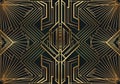 Geometric pattern featuring gold lines on a black background, Royalty Free Stock Photo