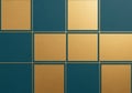 Geometric pattern featuring a grid of alternating gold and dark teal squares. The arrangement is Royalty Free Stock Photo