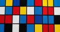 Geometric pattern featuring a grid of rectangles in primary colors: red, blue, yello Royalty Free Stock Photo
