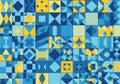 Geometric pattern featuring a grid of varied shapes including triangles, squares, and diamonds. Royalty Free Stock Photo