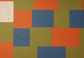 Interlocking rectangles and squares in orange, olive green, blue, Royalty Free Stock Photo