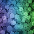 A geometric pattern featuring a network of overlapping hexagons in gradient hues of Royalty Free Stock Photo