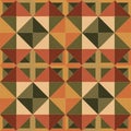 Repeated arrangement of triangles and squares in earthy tones: orange, Royalty Free Stock Photo