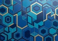 Geometric pattern featuring a series of blue hexagons, cubes, and other polygons interwoven with Royalty Free Stock Photo