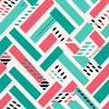 Geometric Pattern In Pink And Teal Striped Arrangements With Strong Diagonals Royalty Free Stock Photo
