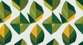 Geometric pattern featuring stylized leaf shapes in shades of green and yellow. The leaves are Royalty Free Stock Photo