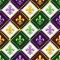 Geometric pattern with fleur de lis symbol. Diagonal square grid.