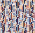 Geometric pattern with a mosaic design of multicolored rectangular tiles arranged in vertical lines on a white background.