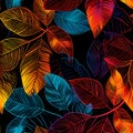 Geometric pattern of overlapping leaves in bold neon hues. AI Generated
