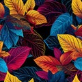 Geometric pattern of overlapping leaves in bold neon hues. AI Generated