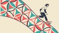 Geometric pattern with shapes and dynamic figures in motion vector design Generative AI Royalty Free Stock Photo