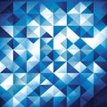 Geometric pattern of shimmering pixel triangles on deep blue gradient background