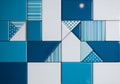 Geometric pattern with square and triangular tiles in blue and white Royalty Free Stock Photo