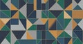 Geometric Pattern of Teal Blue Orange Gray and Navy Blue Triangles and Rectangles with Thin Gold Outline Royalty Free Stock Photo