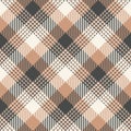 Geometric pattern for textile design. Seamless grey and beige diagonal gingham check plaid.
