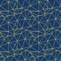 Geometric pattern of yellow lines creating triangular shapes on a deep blue background..
