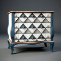Geometric Patterned Drawer Chest In Antique White And Blue
