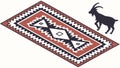 Geometric patterned rug with goat, rustic farm animal folk art vector, vector design Generative AI Royalty Free Stock Photo