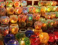 Geometric patterns on colorful turkish lamps Royalty Free Stock Photo