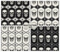 Geometric patterns with human skulls, steel chains