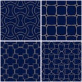 Geometric patterns. Set of golden blue seamless backgrounds Royalty Free Stock Photo