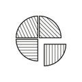 Geometric pie chart icon. Segmented circle with different patterns. Vector illustration.