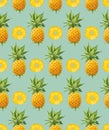 Geometric Pineapple Seamless Pattern, Vector Fashion Exotic Background, Tropical Fruits Texture, Tropic Jungle