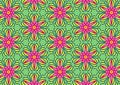 Geometric Pink Flowers Green Background Colorful Festival Print Repeat Pattern Royalty Free Stock Photo