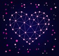 Geometric pink heart on cosmic background