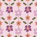 Geometric Pink  Purple  and Orange Floral Seamless Pattern Background Royalty Free Stock Photo