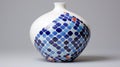 Geometric Pixelated Vase With Blue And Orange Patterns