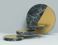 Geometric podium background, made of green marble and gold metal, for displaying your products or any more. Minimal design