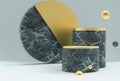 Geometric podium background, made of green marble and gold metal, for displaying your products or any more. Minimal design