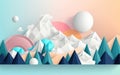 Geometric Polygonal Japan Mountains with Sun Digital Art Wallpaper