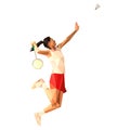 Geometric polygonal professional badminton player, jumping smash Royalty Free Stock Photo